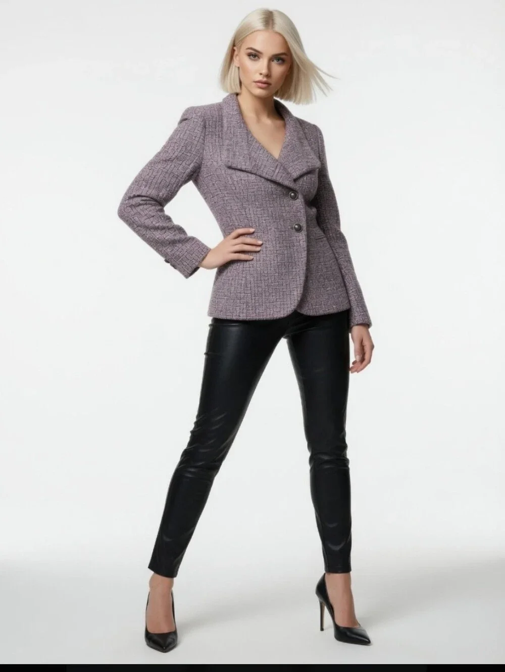 Tahari Lilac Textured Petite Notch-Collar Blazer (Size 10p)